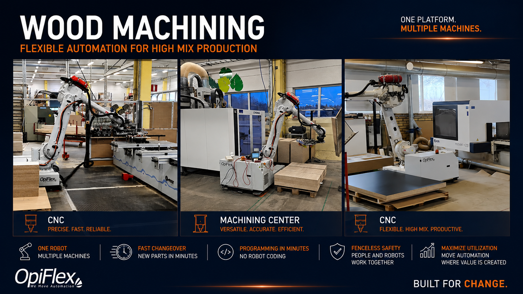 Flexible robot automation for woodworking