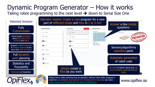 OpiFlex Dynamic Program Generator: the operator builds the flow and the robot program is generated automatically